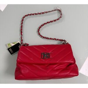 NWT Badgley Mischka Vegan leather Red V- Quilting Crossbody W/ Letter Lock